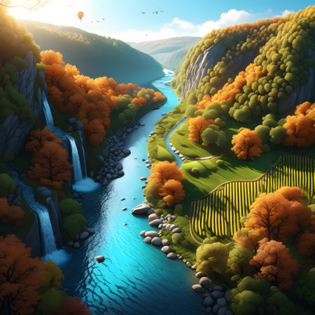 River in nature with trees and skyの素材