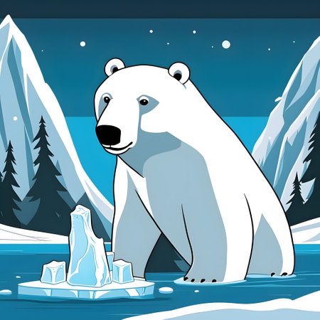 Dangerous polar bear in ice and snow on huntの素材