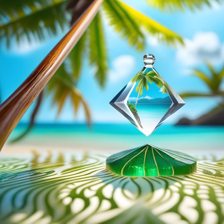 palm island with plants water and beachの素材