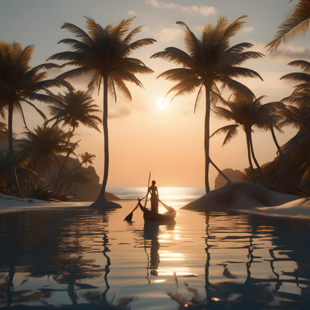palm island with plants water and beachの素材