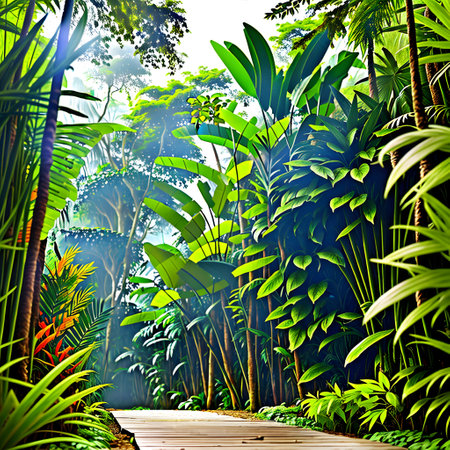 green untouched jungle with hidden pathsの素材