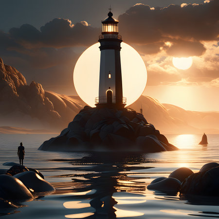 tall lighthouse on coast for warning shipsの素材