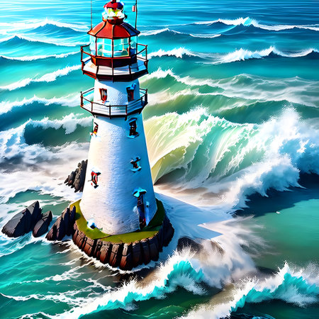 tall lighthouse on coast for warning shipsの素材