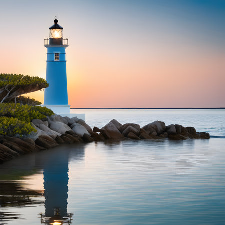 tall lighthouse on coast for warning shipsの素材