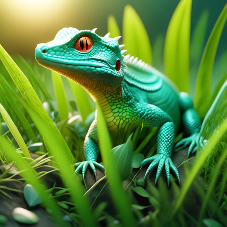 Brautiful lizards in grass search for insectsの素材