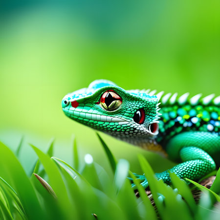 Brautiful lizards in grass search for insectsの素材