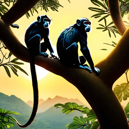 wild apes in jungle in treesの素材