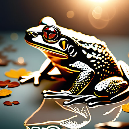 colored frog is sitting in natureの素材