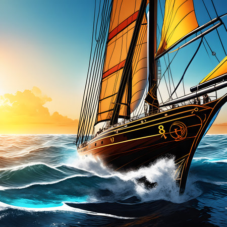 Pirate ships with cannons and big sailsの素材