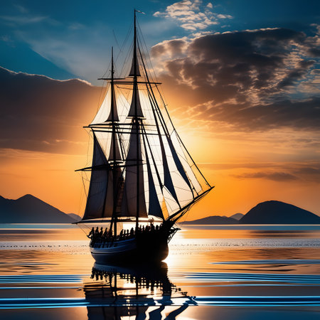 Pirate ships with cannons and big sailsの素材