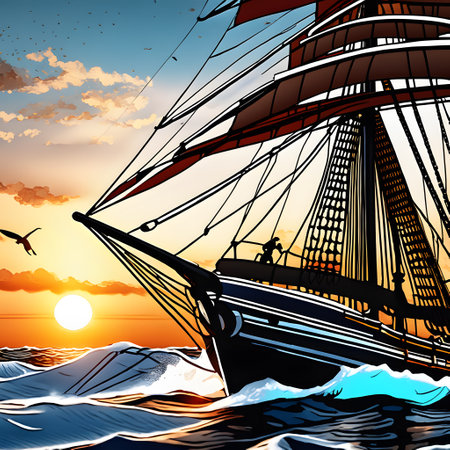 Pirate ships with cannons and big sailsの素材