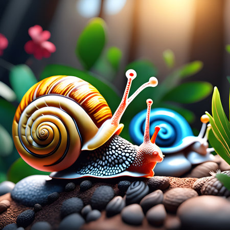 colored snails crawl through the natureの素材