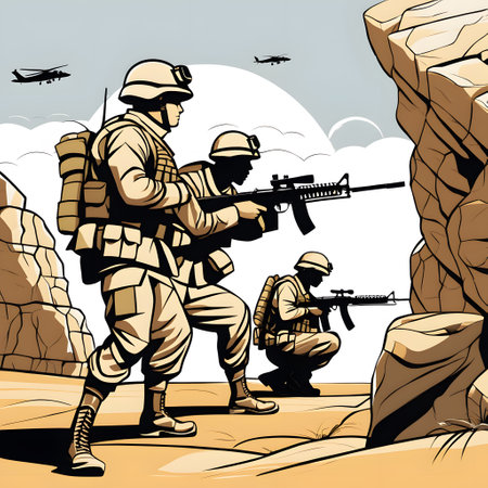 Soldiers in protective clothing and weaponsの素材