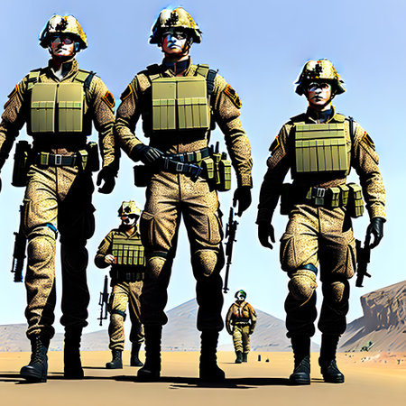 Soldiers in protective clothing and weaponsの素材