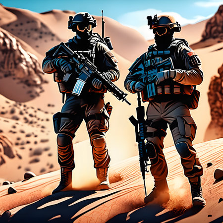 Soldiers in protective clothing and weaponsの素材