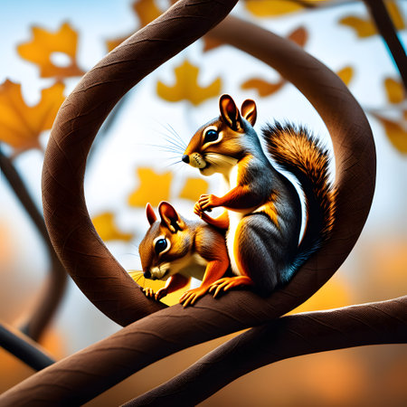 cute lively squirrels in treesの素材