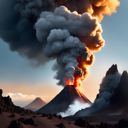 Volcano is erupted with elementary force and spew laveの素材