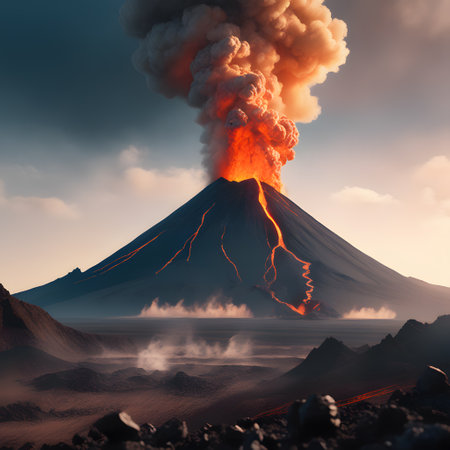 Volcano is erupted with elementary force and spew laveの素材