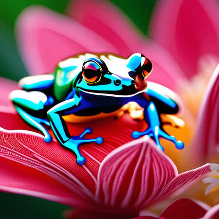 colored frog is sitting in natureの素材