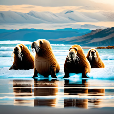 Walrus is lying on the beachの素材