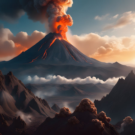Volcano is erupted with elementary force and spew laveの素材