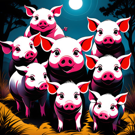 pink pigs in stable at farmの素材