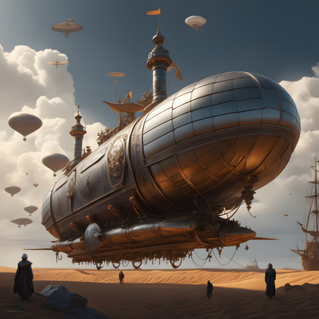 Great airships are flying at skyの素材