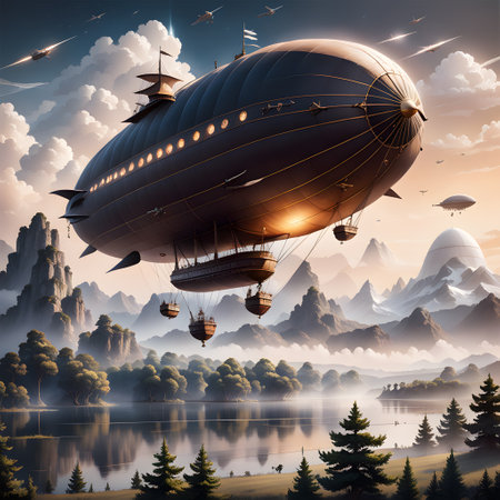 Great airships are flying at skyの素材
