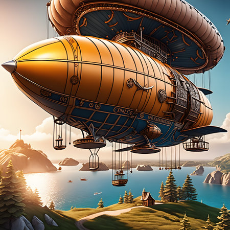Great airships are flying at skyの素材