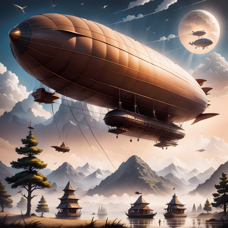Great airships are flying at skyの素材