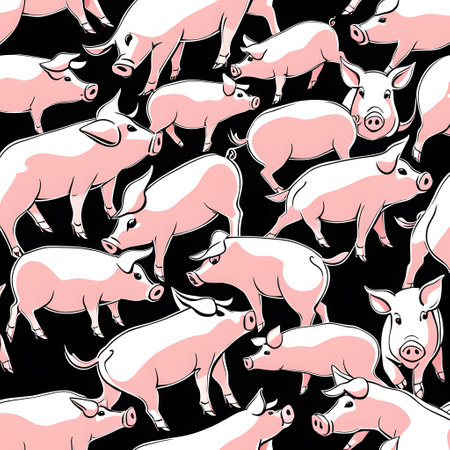 pink pigs in stable at farmの素材