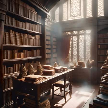 a lot of books on shelves for knowledgeの素材