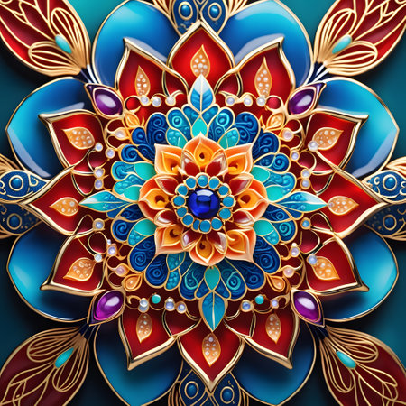 colorful round mandala as backgroundの素材