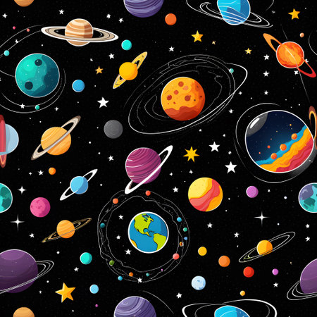 colored deep space with planets and galaxiesの素材