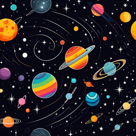 colored deep space with planets and galaxiesの素材