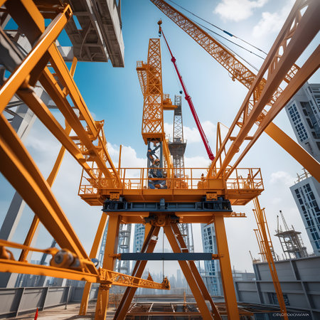 great construction side with cranes and steelの素材
