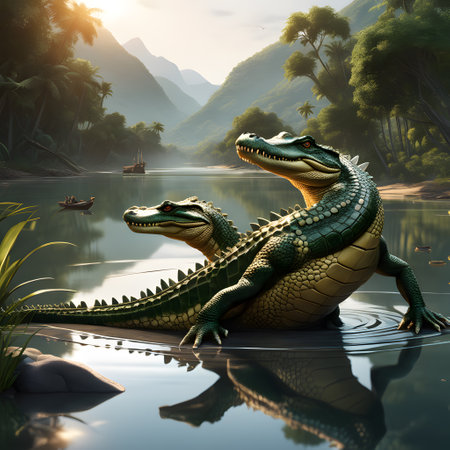Dangerous crocodile is swimming in the swampの素材