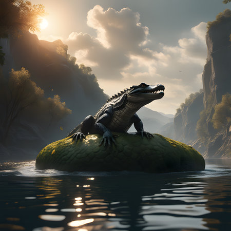 Dangerous crocodile is swimming in the swampの素材