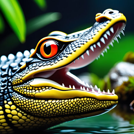Dangerous crocodile is swimming in the swampの素材