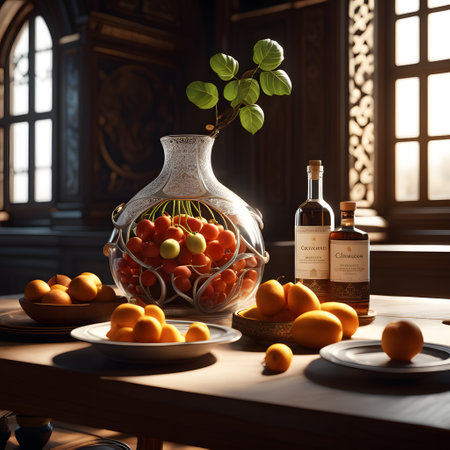 colorful dinner on table with lots of foodの素材