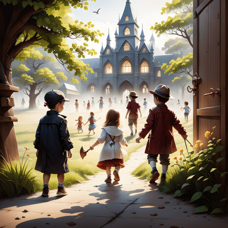group of children are playing outdoorの素材