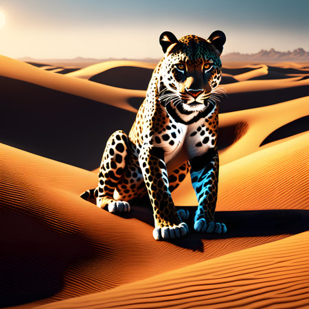 Wild leopard with mocking fur in African steppeの素材