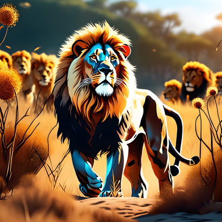 Great Lion with mane in African steppeの素材