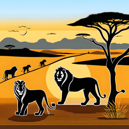 Great Lion with mane in African steppeの素材