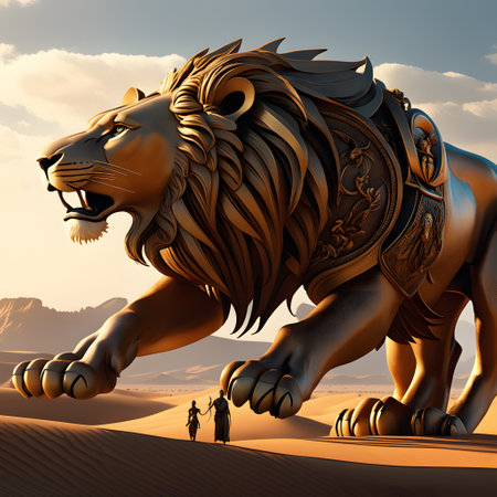 Great Lion with mane in African steppeの素材