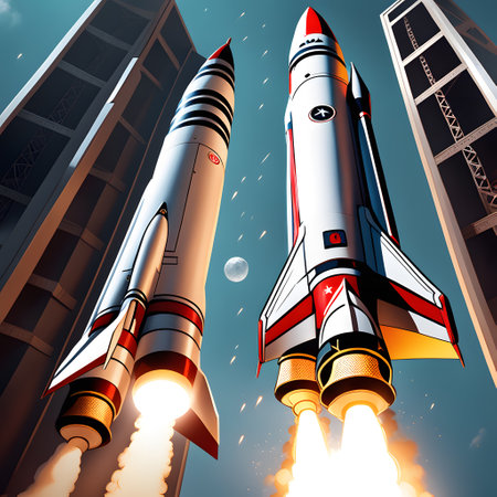 Space travel by rocket launch from earthの素材