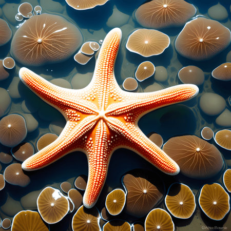 colorful starfish wandered on sea bed aroundの素材