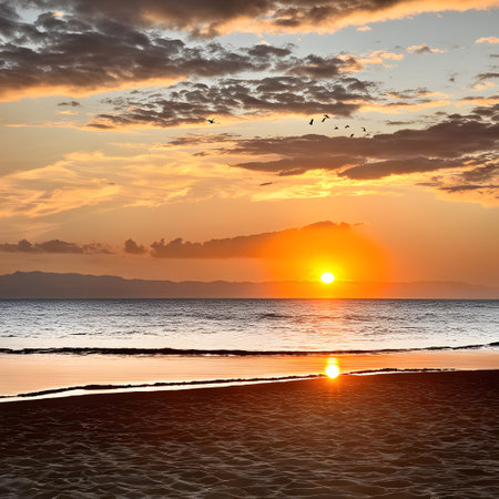 Sunset at the beach on eveningの素材