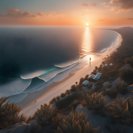 Sunset at the beach on eveningの素材