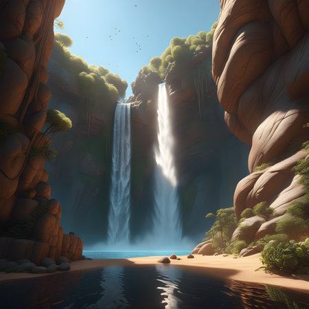 Waterfall from wild river in natureの素材